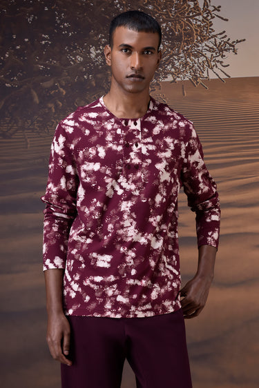Cherry Lacquer Cotton Single Jersey T-Shirt with Hand-Dyed Texture