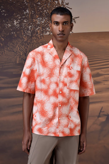 Coquelicot Print Giza Cotton Poplin Camp Collar Shirt