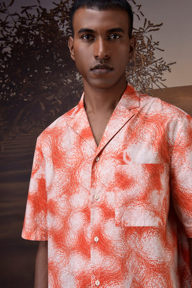 Coquelicot Print Giza Cotton Poplin Camp Collar Shirt