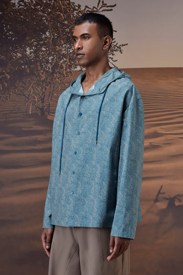 Retro Blue Hooded Shirt