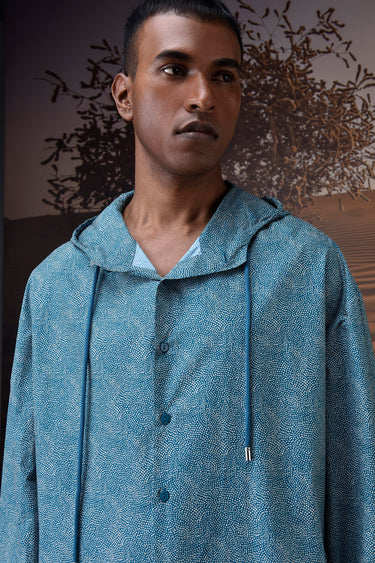 Retro Blue Hooded Shirt