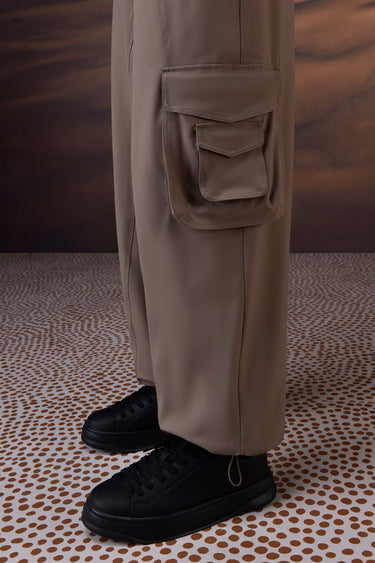 Warm Beige Poly Viscose Lycra Cargo