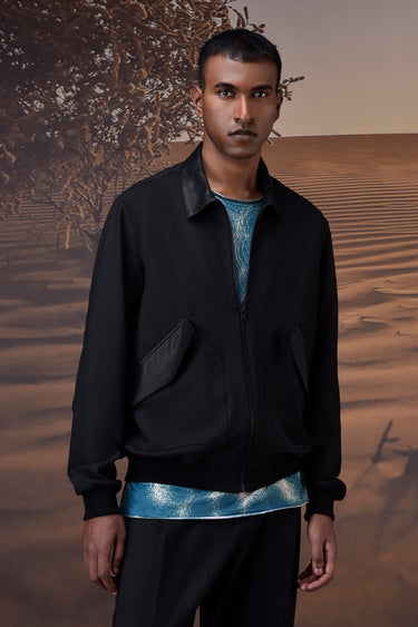 Charcoal Poly Viscose Check Bomber
