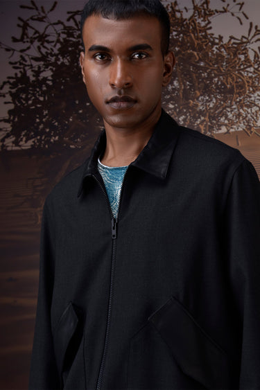 Charcoal Poly Viscose Check Bomber