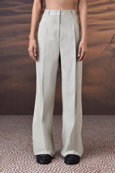 Soft Fern Green Cotton Twill Wide-Leg Trousers