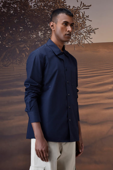 Navy Giza Cotton Poplin Shirt