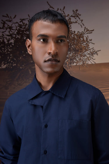 Navy Giza Cotton Poplin Shirt
