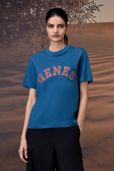 Retro Blue Cotton Jersey T-Shirt