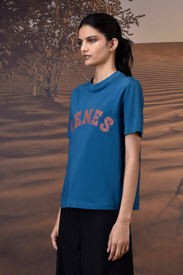 Retro Blue Cotton Jersey T-Shirt
