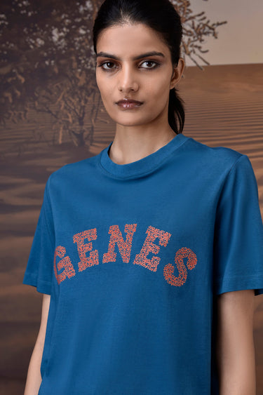 Retro Blue Cotton Jersey T-Shirt
