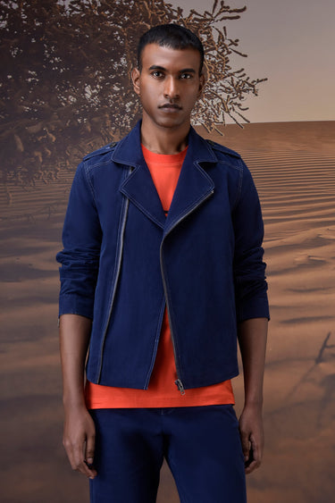 Structured Navy Moto-Collar Jacket