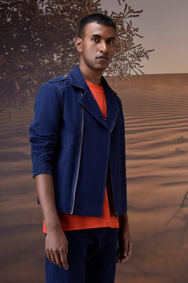 Structured Navy Moto-Collar Jacket