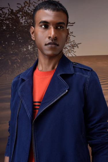 Structured Navy Moto-Collar Jacket