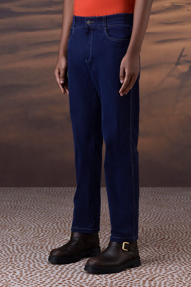 Structured Navy Straight-Leg Trouser