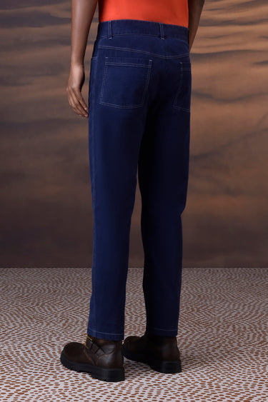 Structured Navy Straight-Leg Trouser