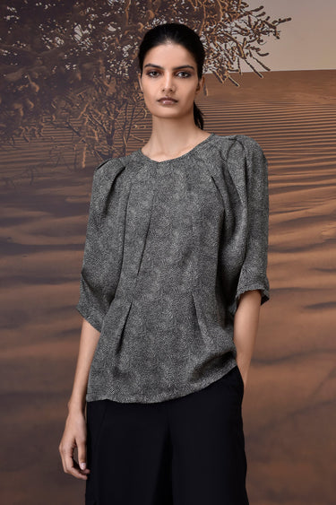 Gathered Black Satin Top