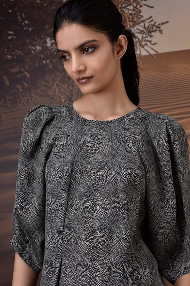 Gathered Black Satin Top