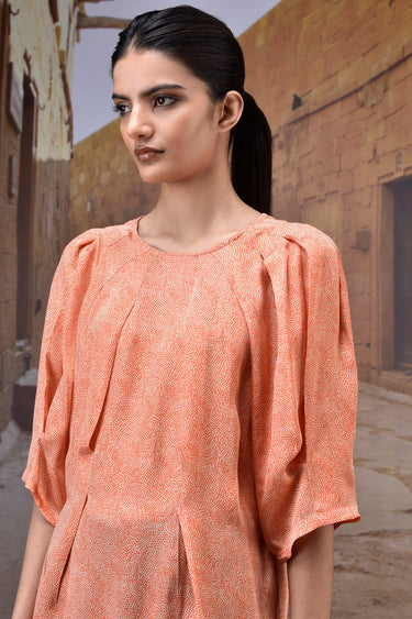 Sculpted Coquelicot Pleat Satin Top