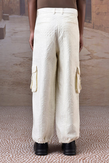 Ecru Quilted Cargo Trousers
