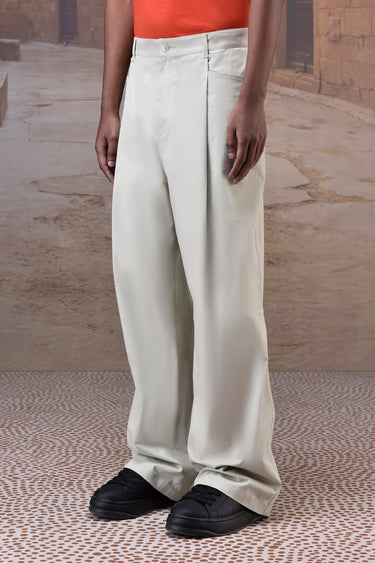 Soft Fern Green Cotton Twill Wide-Leg Trouser