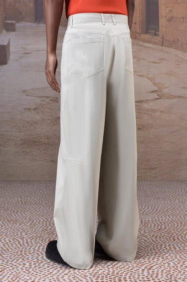 Soft Fern Green Cotton Twill Wide-Leg Trouser