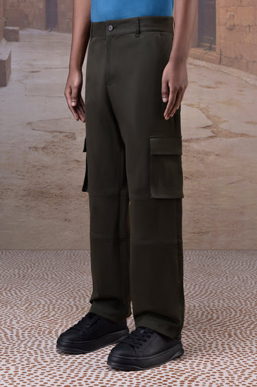Military Green Cotton Twill Cargo Trousers