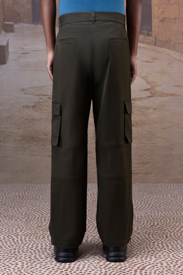 Military Green Cotton Twill Cargo Trousers