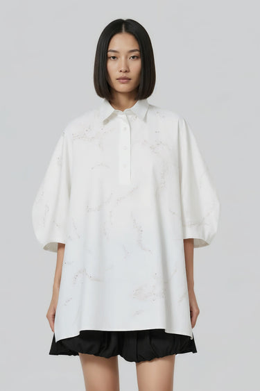 White Embroidered Oversized Shirt