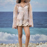 Beige poly organza oversized hoodie with abstract cloud print for women