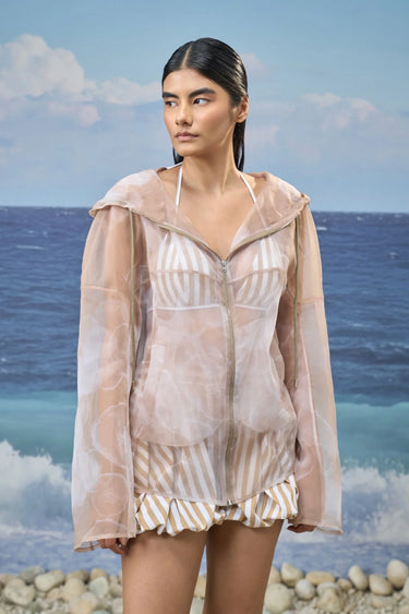 Women’s designer oversized hoodie in translucent poly organza fabric