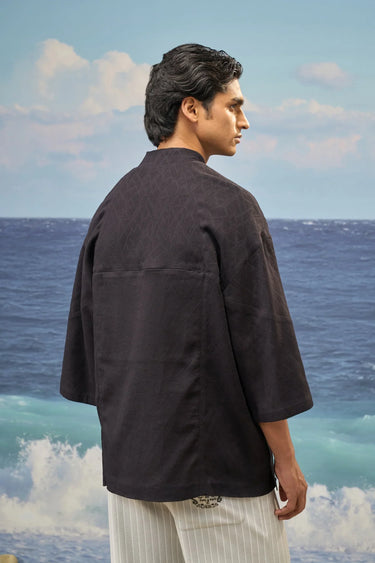 Black Premium Cotton Jacquard Lycra Oversized Bomber