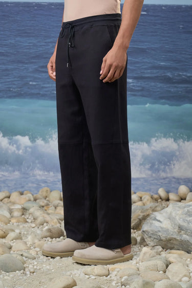 Black Premium Cotton Jacquard Lycra Relaxed-Fit Trousers