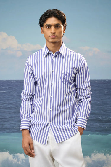 Blue Premium Cotton Bold Stripe Button-Down Shirt