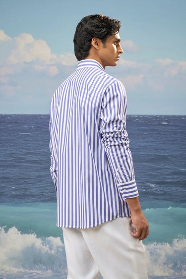 Blue Premium Cotton Bold Stripe Button-Down Shirt
