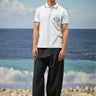 Blue poly viscose lycra polo t-shirt for men with printed design