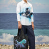 Blue and white cotton poplin shirt for men with abstract print