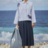 Premium cotton pinstripe boxy jacket for women with tailored design