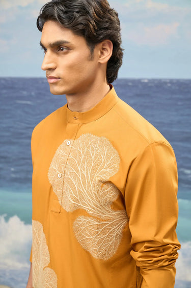 Caramel Premium Cotton Poplin Embroidered Kurta