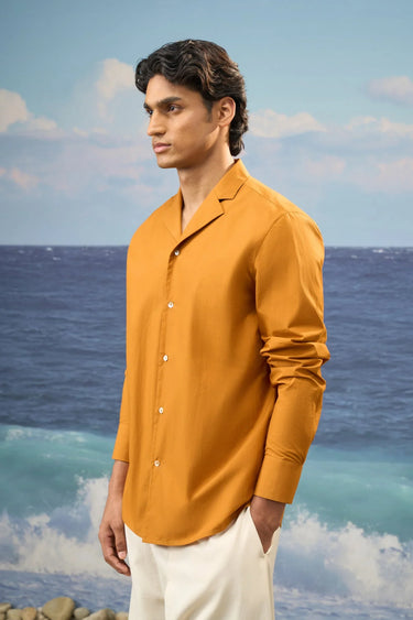 Caramel Premium Cotton Poplin Notch Lapel Shirt
