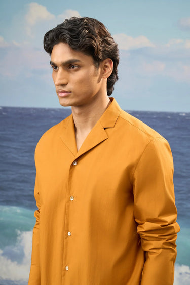 Caramel Premium Cotton Poplin Notch Lapel Shirt