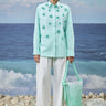 Mint green cotton poplin shirt for women with embroidered detailing