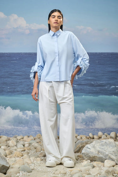 Embroidered Relaxed Shirt in Premium Cotton Poplin – Light Blue