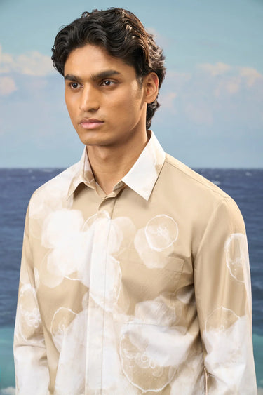 Abstract print cotton shirt men India in mastic color, modern designer wear