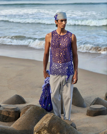 Men’s Navy Open-Knit Sleeveless Vest