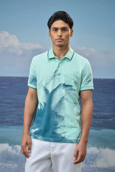 Men mint green designer polo t-shirt in cotton pique fabric, luxury fashion India