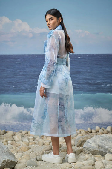Multicolour Premium Poly Organza Abstract Print Trench Coat