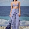 Navy cotton wide-leg trousers for women with bold stripe pattern