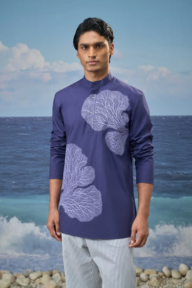 Navy Premium Cotton Poplin Embroidered Kurta