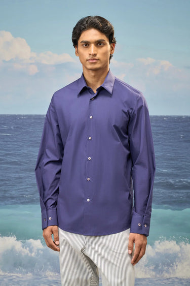 Navy Premium Cotton Poplin Regular-Fit Shirt
