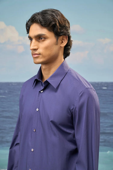 Navy Premium Cotton Poplin Regular-Fit Shirt